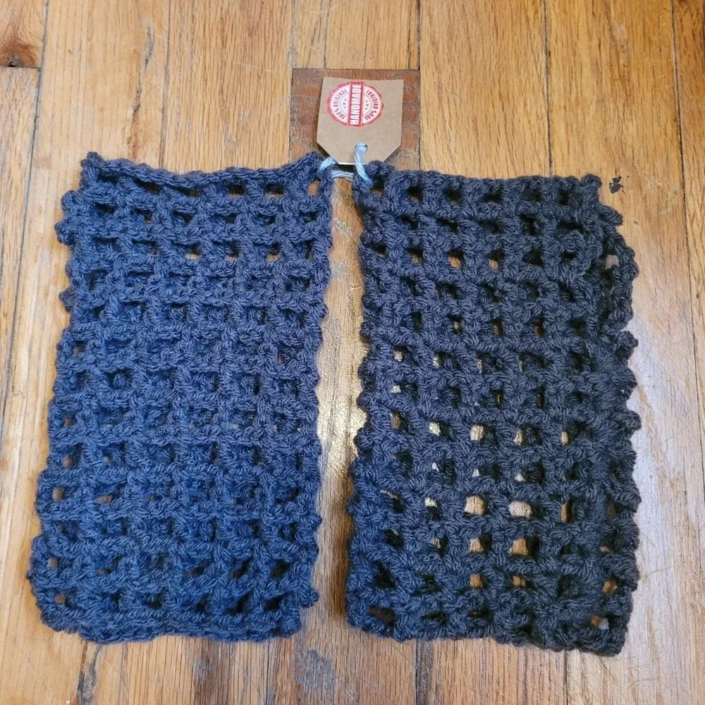 Handmade One of a Kind Gray Crochet Fingerless Gloves Hand Warmers  One Size